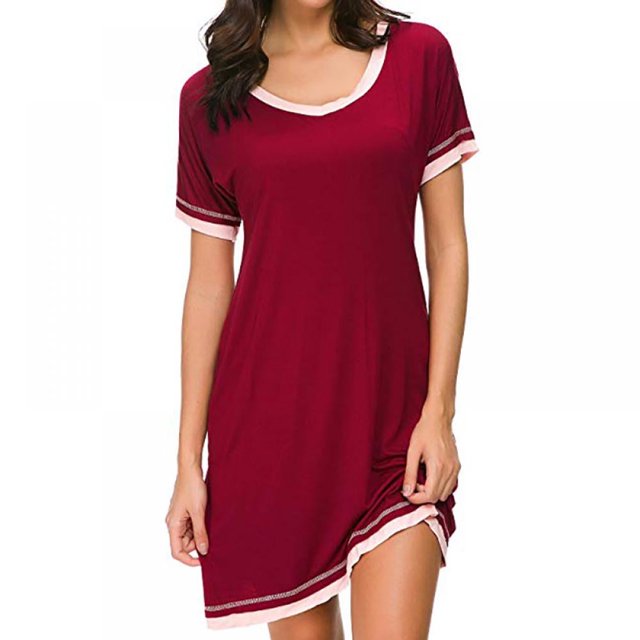 Pyjama d'Été pour Femmes Manches Courtes Col Cœur Pêche Robe de Nuit Décontractée Robe de Sommeil Ample Confortable Pyjama Robe de Maison Décontractée