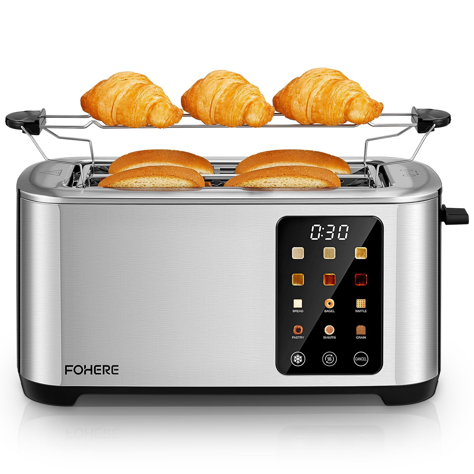 4 Slice Toaster Touch Screen Control, Long Extra Wide Slots Smart Bread Toaster, 6 Bread Types & 6 Shade Settings, Stainless Steel Toaster, with Remo