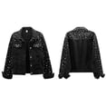 thumbnail image 3 of Veste en Denim Perlée pour Femme Courte avec Strass Veste en Jean Manteau Noir P, 3 of 5