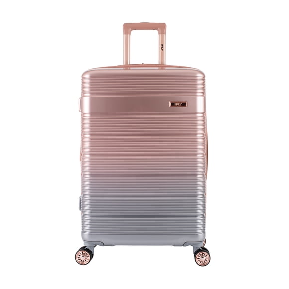 iFLY Spotlight 24" Expandable Hardside Spinner Checked Luggage, Rose Gold Ombre