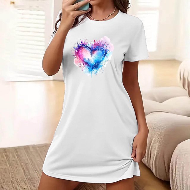 Mefallenssiah Chemise de Nuit Courte Surdimensionnée pour Femmes Mode Imprimé Poitrine Manches Courtes