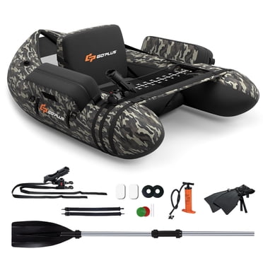 Goplus Bouée de Pêche Gonflable avec Sangles Ajustables et Poches de Rangement et Règle pour Poisson