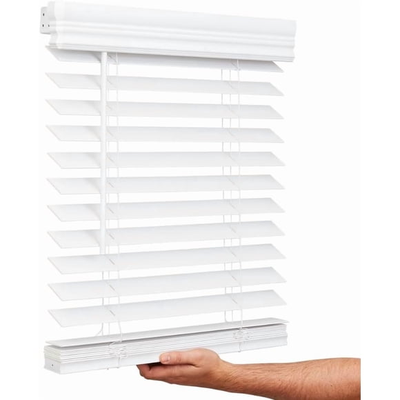 Lotus & Windoware Cordless, 2 Inch Faux Wood Blind, Window Blinds, Blinds & Shades, Blinds for Indoor Windows, Embossed, 34" x 68", Bright White