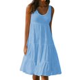 thumbnail image 1 of CHUANK Robes en Lin pour Femmes Été Grande Taille Manches Courtes Col en V Longueur Genou Robe Ample Décontractée Confortable Robe de Plage Soldes de Liquidation 2024, 1 of 5