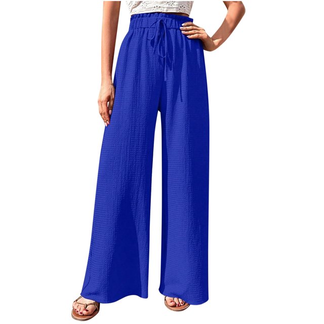AherBiu Wide Leg Pants for Women Drawstring High Waisted Spring Casual Loose Loungewear Trousers