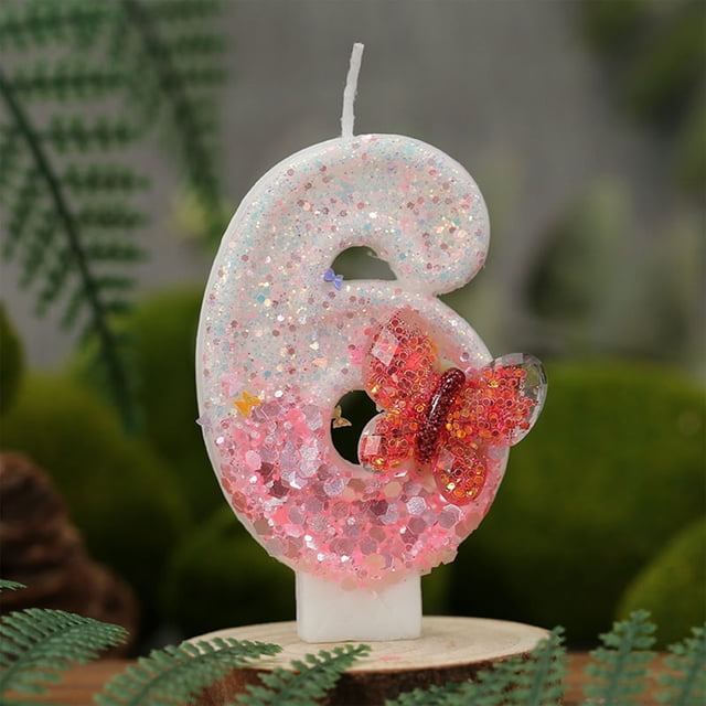 Yhmxh Bougies d'Anniversaire Papillon Rouges 0-9, Bougie Chiffre Pailletée Papillon Décorations de Gâteau pour Enfants Adultes Anniversaire Mariage Anniversaire Fournitures de Fête Décorations de Noël en Liquidation - Numéro 6