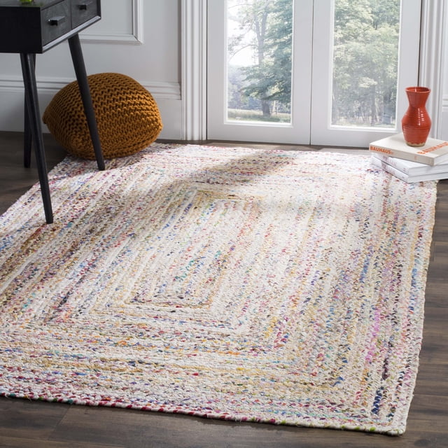 Safavieh Collection Tressée BRD210B Tapis Réversible en Coton Fait Main Boho, 9 Pieds x 12 Pieds, Ivoire / Multi