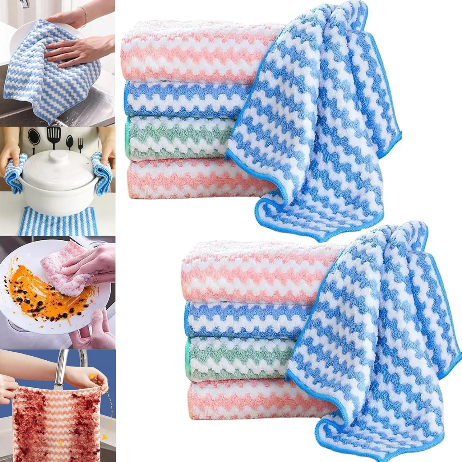 Product Class Wipes Household Cleaning Cloths Thickened Coral Velvet Fibers Super Absorbent Non-Stick Oil Stain Removal 10 Pack Mixed Colors 98 Inches 10PCS
