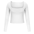thumbnail image 4 of Timegard Hauts de Sortie pour Femmes Camisoles Col Carré Manches Longues T-Shirt Froncé Automne Décontracté Ajusté Hauts, 4 of 6