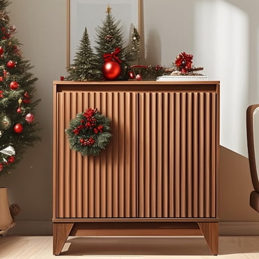 UPGO Buffet-Vaisselier Moderne de Style Ferme de 31 Pieds' avec Rangement, Portes à Panneaux Cannelés et Tablettes Ajustables, Crédence Modulaire pour Entrée Ou Accent de Salon
