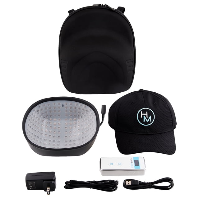 HairMax Laser 272 PowerFlex Casquette, Dispositif de Traitement de la Pousse des Cheveux au Laser avec 272 lasers de Qualité Médicale pour Stimuler les Follicules Capillaires. l'Ensemble Comprend une Casquette Noire avec le logo HairMax, une Casquette Laser Doublée de Silicone, une Pile rechargeable, un Contrôleur avec une Minuterie Éclairée et un Indicateur de Pile, un Câble micro-USB, un Adaptateur d'Alimentation et un Étui de Transport compact. Conçu pour une Utilisation à la Maison Ou en Déplacement, Il Offre Deux modes de Fonctionnement avec des Traitements de 15 Ou 30 Minutes, Trois