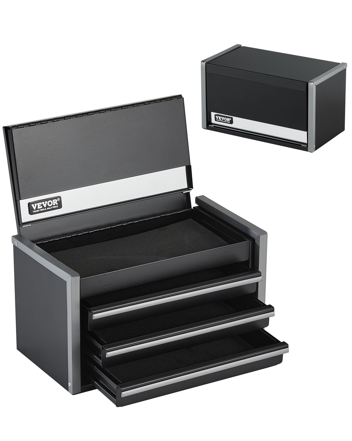 VEVOR Tool Box 8.6-inch Portable Metal Tool Box with 3 Drawers Tool Organizer Black