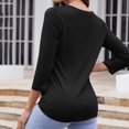 thumbnail image 4 of FAIWAD Womens V Neck 3/4 Sleeve T-Shirts Solid Color Casual Basic Tops 2024 Button Up Tees Blouses, 4 of 6
