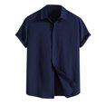 thumbnail image 1 of Birdeem Men Casual Solid Turndown Short Sleeve Button Closure Shirt Hawaii Blouse, 1 of 9