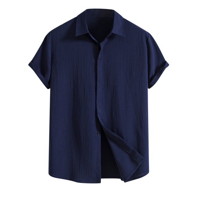 Birdeem Men Casual Solid Turndown Short Sleeve Button Closure Shirt Hawaii Blouse