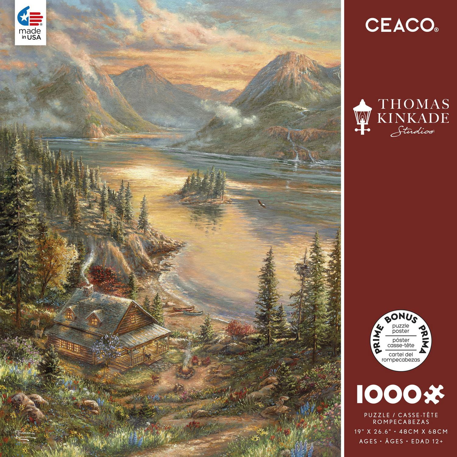 Puzzle en bois de 1000 pièces Ceaco Thomas Kinkade Lakeside Splendor pour adultes, à partir de 14 ans