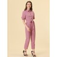 thumbnail image 2 of Unique Bargains Combinaison Pantalon pour Femme à Col Rabattu, Boutonnée, Taille à Nouer, Rose, TG, 2 of 5