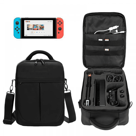 Waterproof Carrying Case for Nintendo Switch with Hard EVA Protective Compartment, Multi-Compartment Storage System, Adjustable Shoulder Strap, Fits OLED/Lite/Standard Consoles