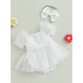 thumbnail image 3 of Faithtur Bébé Fille Tenue d'Été, Manches Courtes Bow avant Robe en Tulle avec Bandeau Set de Vêtements 2Pcs, 3 of 8