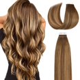 thumbnail image 1 of Lacer Tape in Hair Extensions Human Hair Straight Chocolate Brown to Strawberry Blonde Highlights with Chocolate Brown Roots Hair Extensions Tape in R#4-4/27 20 Inches, 1 of 7