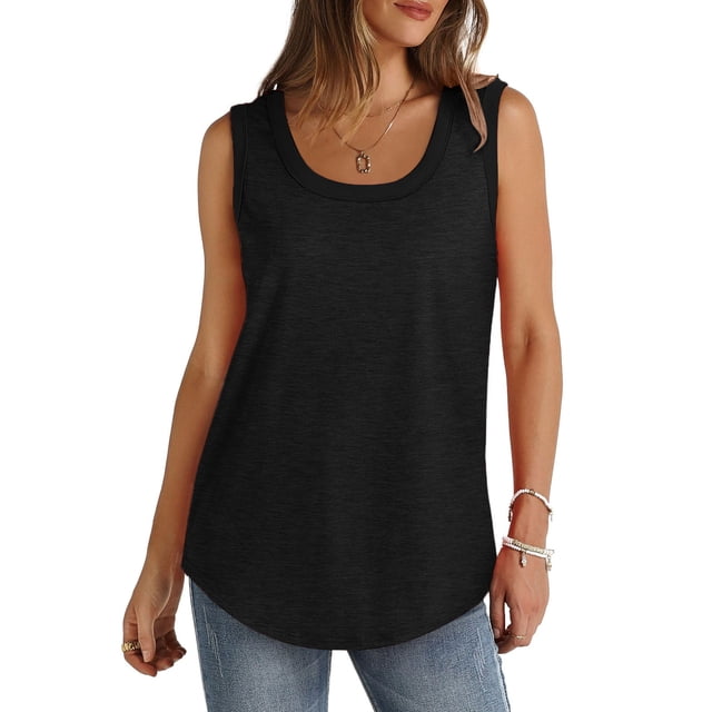 AherBiu Camisole pour Femmes Été Sans Manches Col Rond Décontractée Ample Couleur Unie Basique Camis T-Shirts