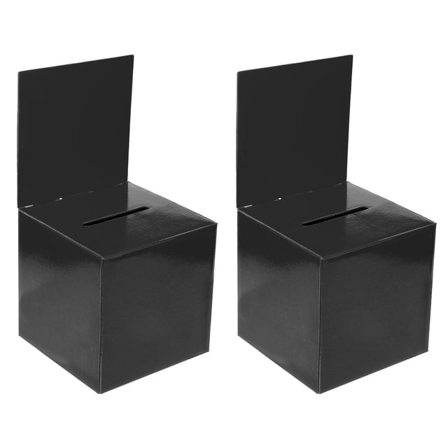 Unique Bargains Ballot Box 6"x6"x6" Raffle Box with Removable Header Board Suggestion Box Cardboard Box Black 2Pack