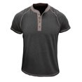thumbnail image 1 of Penkiiy T-Shirt pour Homme à Manches Courtes, Décontracté, Mode, Col Rond, Chandail, Boutons, Blouse 2TG Gris Foncé, 1 of 1