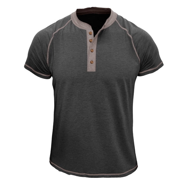 Penkiiy T-Shirt pour Homme à Manches Courtes, Décontracté, Mode, Col Rond, Chandail, Boutons, Blouse 2TG Gris Foncé