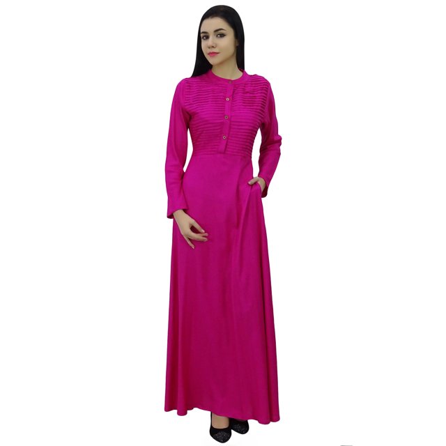 Bimba Robe Jilbab Unie à Manches Longues pour Femme, Col Mandarin, avec Poches
