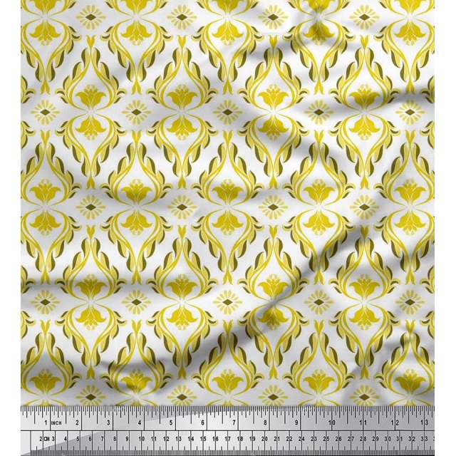 Soimoi Cotton Poplin Fabric Ogee Damask Print Fabric by Yard 56 Inch Wide