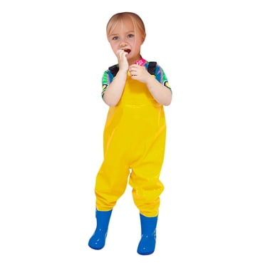 Cuissardes de Pêche pour Garçons et Filles, Cuissardes de Pêche pour Jeunes, pour Tout-Petits et Enfants, Imperméables, Chasse et Pêche, avec Bottes, Jaune, 27/5 A-6 A