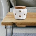 thumbnail image 3 of Creative Ceramic Garlic Keeper with Bamboo Lid Vented Pumpkin Shape Canister White, 3 of 8