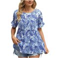 thumbnail image 4 of SMihono Hauts pour Femmes Été Chic Décontracté Mode Femme Imprimé Décontracté Col Rond Manches Courtes T-Shirt Ample Blouse Hauts T-Shirt Oversize pour Femmes, 4 of 9