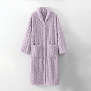 Women's Flannel Robe Winter Warm Fuzzy Long Bathrobe with Shawl Collar And Buttons, Cozy Plush House Coat by Hontri