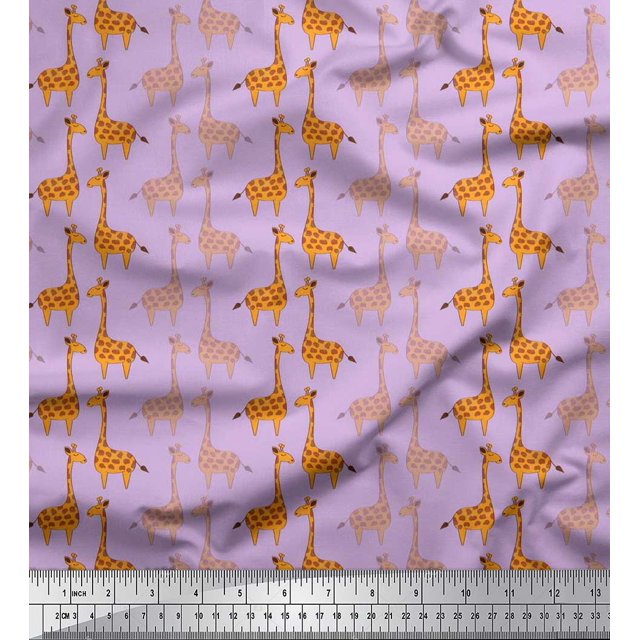 Soimoi Modal Satin Fabric Giraffe Kids Print Sewing Fabric Yard 42 Inch Wide
