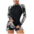 thumbnail image 2 of Aboser Womens Rash Guard Two Piece Surfing Swimsuit Surfing Sun Protection Bathing Suit Hawaiian Tropical Print Wetsuit Long Sleeve Rashguard, 2 of 6