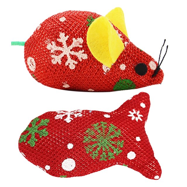 2PCS Cat Toy Mouse Pattern Bite Resistant Catnip Toy Cat Bite Toy for Christmas