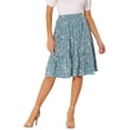 thumbnail image 1 of Unique Bargains Women's Ruffle Hem Flowy Tiered A-Line Floral Midi Skirt Dusty Blue L, 1 of 6