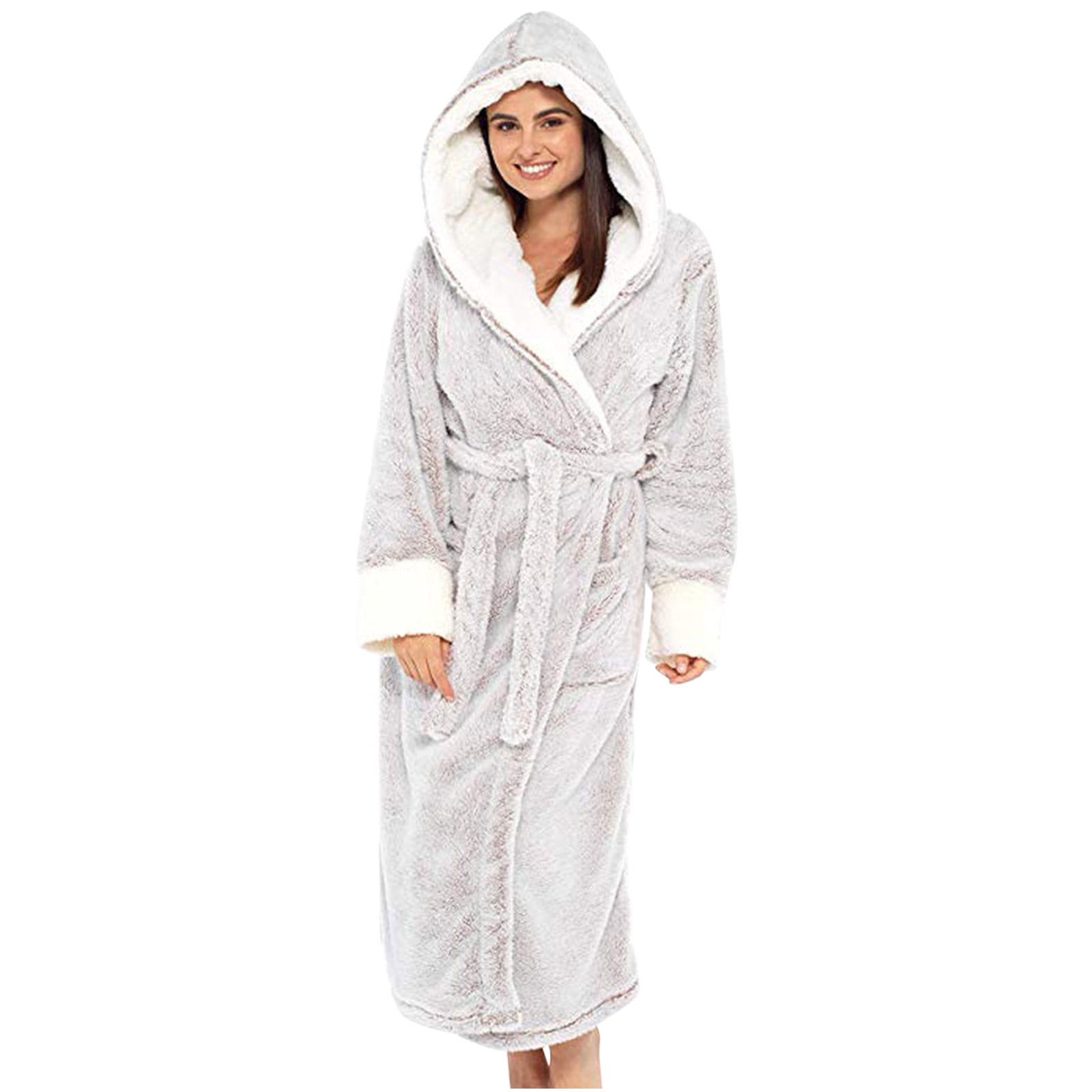 Gift TIMIFIS Women Hooded Plush Soft Robe Warm Fleece Bathrobe Warm Fleece Winter Robe, Long Soft Plush Cozy Spa, Resort & Hotel Bathrobe Bathrobe pring/Summer