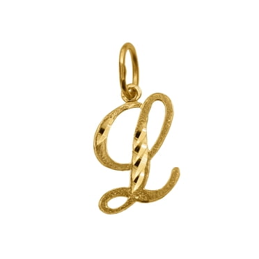 Precious Stars Pendentif Lettre Initiale « L » en Or Jaune 14K Taille Diamant Cursive