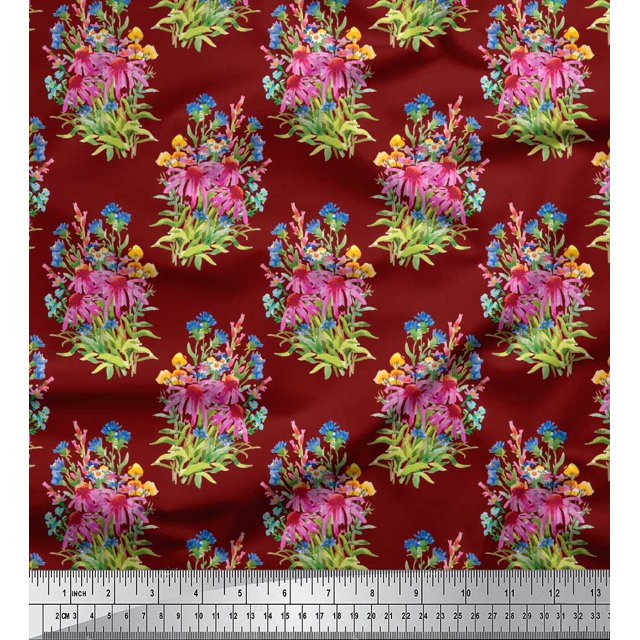 Soimoi Velvet Fabric Leaves & Floral Print Fabric by Yard 58 Inch Wide