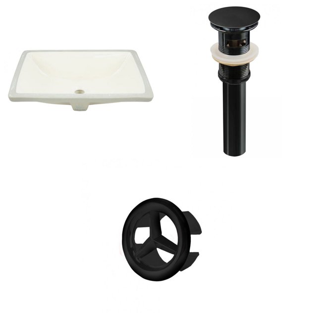 20.75-in. W Rectangle Bathroom Undermount Sink Set In Biscuit - Black Hardware - Overflow Drain Incl. AI-20582