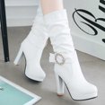 thumbnail image 2 of XZNGL Chaussures pour Femmes Mode Couleur Unie Mi-Mollet Bout Rond Talon Haut à Enfiler Bottes Cavalières, 2 of 9