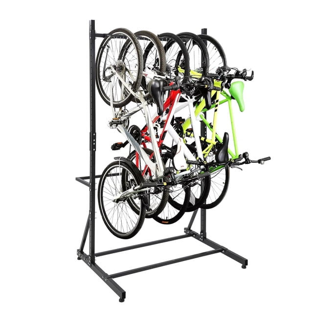 Kojooin Freestanding Bike Rack for 5 Bicycles, Vertical Indoor Storage Rack with Adjustable Height, Heavy Duty Steel Bike Stand, 300 Lbs Capacity