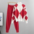 thumbnail image 1 of Weiqiqre Womens Turtleneck Sweater Checkered Color Block Knit Trendy Blouses & Shirts Sets, 1 of 7