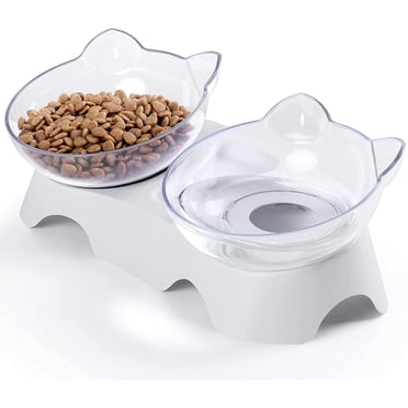 Cat Bowls, Cat Food Bowls Elevated, Double Kitty Bowls with 15°Tilted Raised Cat Dishes, Pet Feeding Bowl for Small cat and Puppy