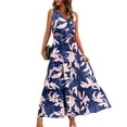 thumbnail image 1 of Pisexur Robes pour Femmes à Col en V Sans Manches Robe Maxi Taille Élastique Robe Évasée à Étages Robe d'Été Mode à Imprimé Floral Robe de Bal d'Été Décontractée Ample Longue Robe Confortable Fluide Robe Portefeuille pour Plage Vacances, 1 of 5