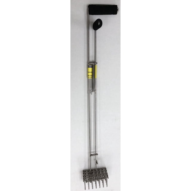 PooperPicker for Easy And Fast Pickup of Your Pet's Waste 34-inch stainless steel top-down pet waste picker tool with one-handed operation, foam non-slip handle and see-through open base for placement; lightweight no-stooping design ideal for back pain, often used to pick small yard debris.