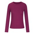 thumbnail image 4 of Qertyioot T-Shirt Blouse Côtelé Ajusté Extensible à Manches Longues pour Femme, Mode d'Automne, Haut Basique Uni, 4 of 5