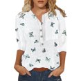 thumbnail image 2 of TIMIFIS Blouses pour Femmes Blouses d'Été pour Femmes à Manches Trois Quarts Col Ras du Cou Décontractées Imprimées Automne, 2 of 4